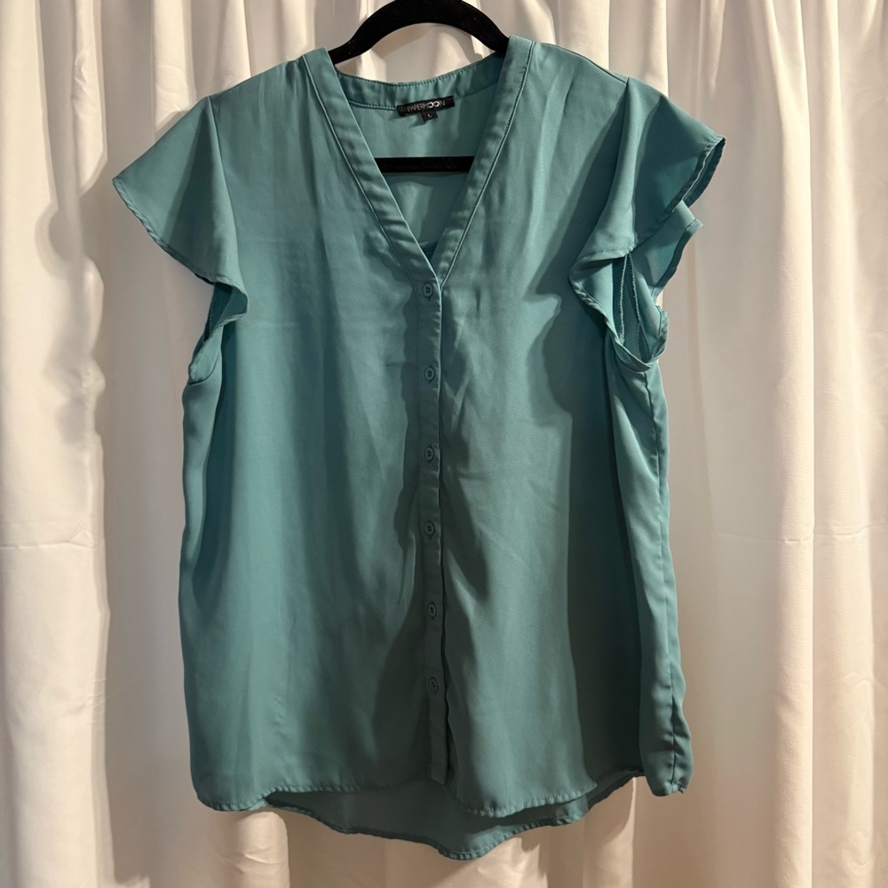 Papermoon Aqua Flutter Sleeve Blouse - Size L